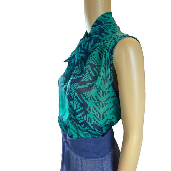 Paper Crane Printed Tie-neck Sleeveless Blouse Size Small - Picture 4 of 5